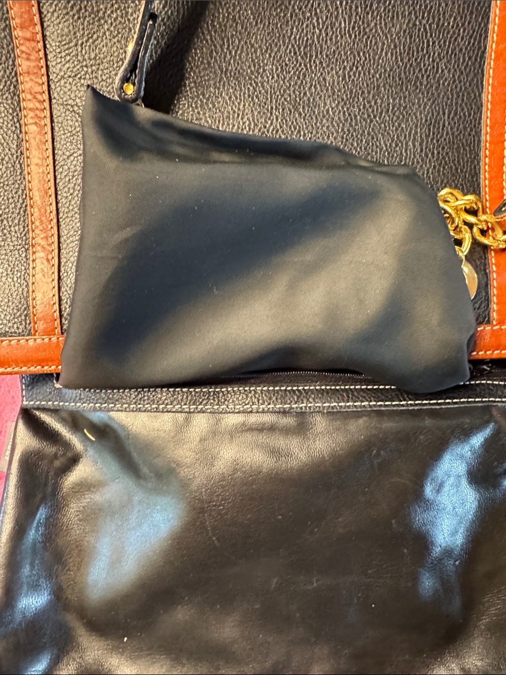 Bally Italian Woven Leather & Pebbled Calfskin Shoulder Bag Gold Chain EUC - Picture 6 of 17